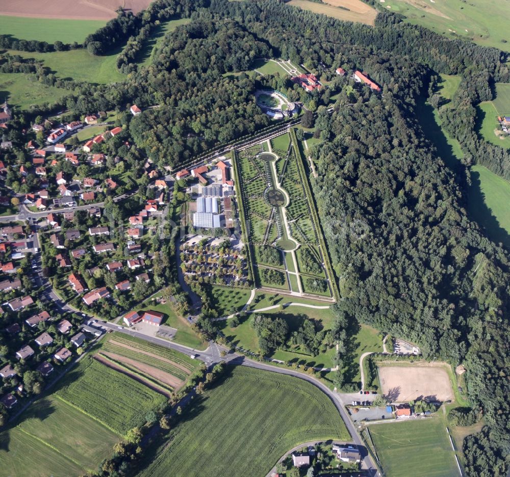 Luftaufnahme Bayreuth - Gebäudekomplex der Schloss- und Parkanlage Eremitage in Bayreuth im Bundesland Bayern