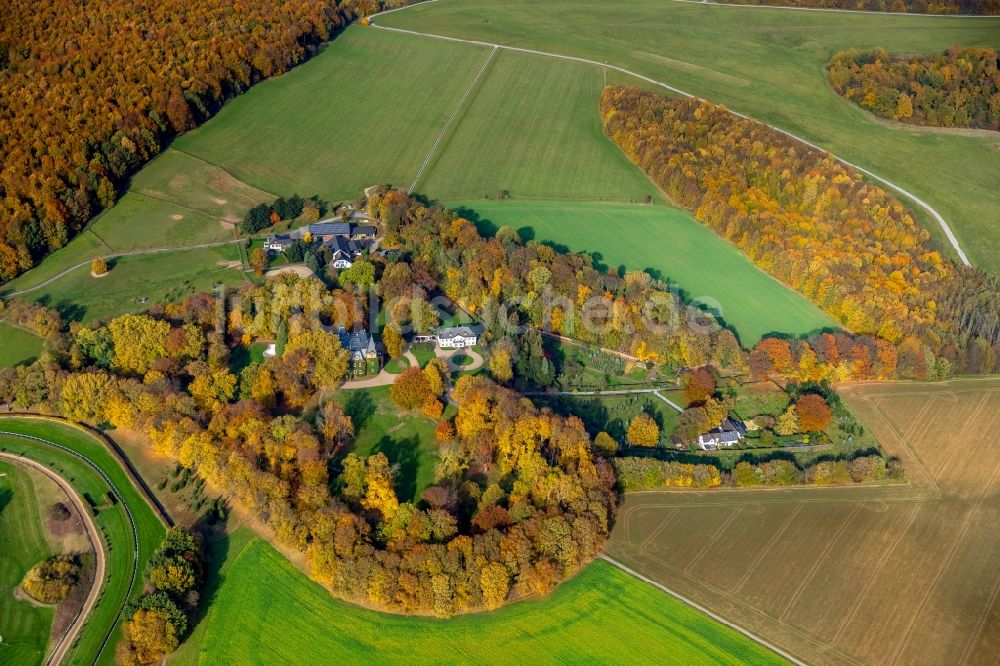 Düsseldorf von oben - Gebäudekomplex im Schloßpark von Schloß Roland in Düsseldorf im Bundesland Nordrhein-Westfalen, Deutschland