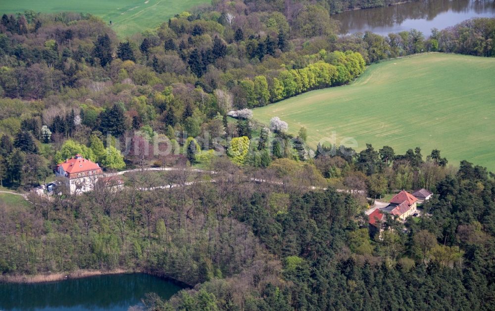 Luftaufnahme Löwenberger Land - Gebäudekomplex und Seehaus der Hotelanlage Schloss und Gut Liebenberg in Liebenberg im Bundesland Brandenburg, Deutschland