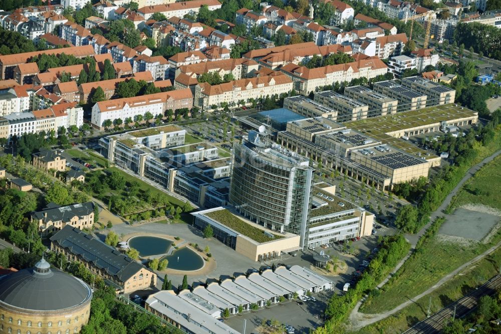 Luftaufnahme Leipzig - Gebäudekomplex des Senders Mitteldeutscher Rundfunk an der Kantstraße im Ortsteil Süd in Leipzig im Bundesland Sachsen