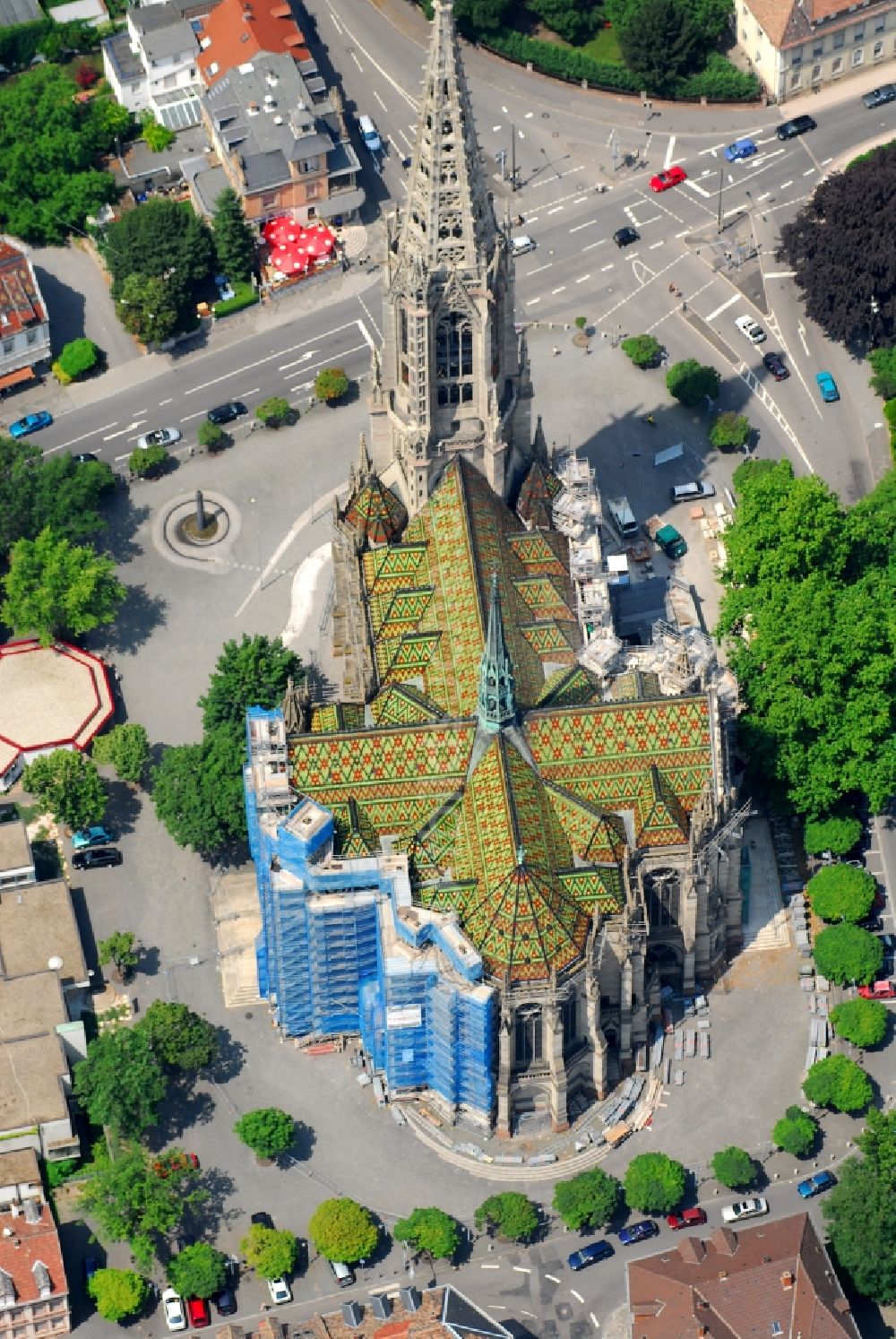 Luftaufnahme Speyer - Gedächtniskirche der Protestation in Speyer im Bundesland Rheinland-Pfalz