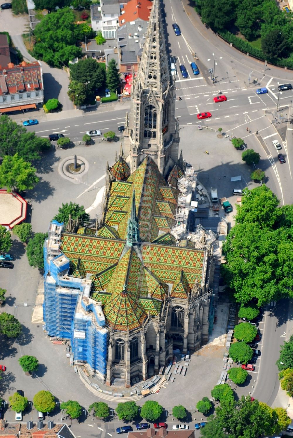 Speyer von oben - Gedächtniskirche der Protestation in Speyer im Bundesland Rheinland-Pfalz