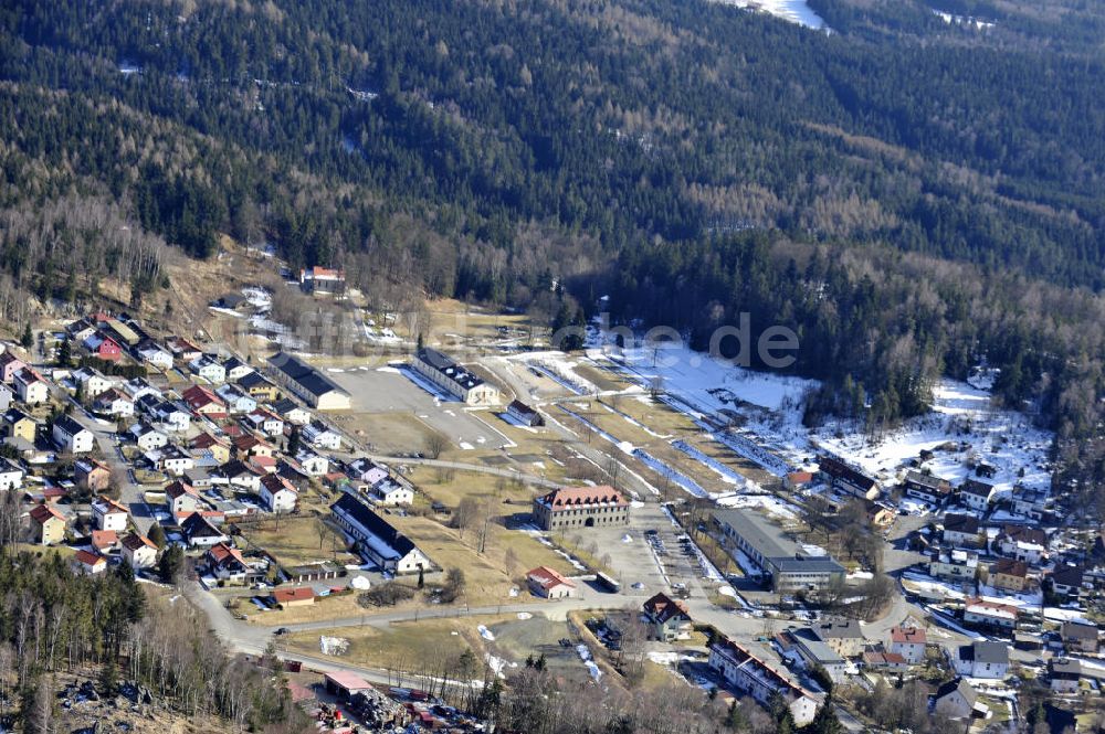 Flossenbürg aus der Vogelperspektive: Gedenkstätte des Konzentrationslager Flossenbürg ( KZ Flossenbürg) im Oberpfälzer Wald in Bayern