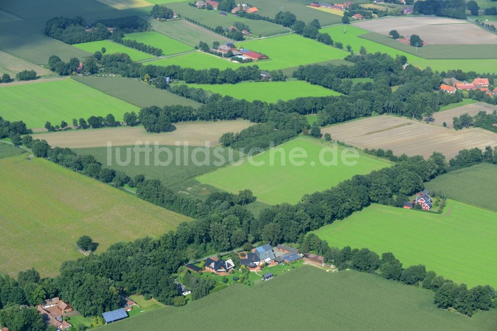 Luftbild Alfhausen - Gehöft eines Bauernhofes am Rand von bestellten Feldern in Alfhausen im Bundesland Niedersachsen