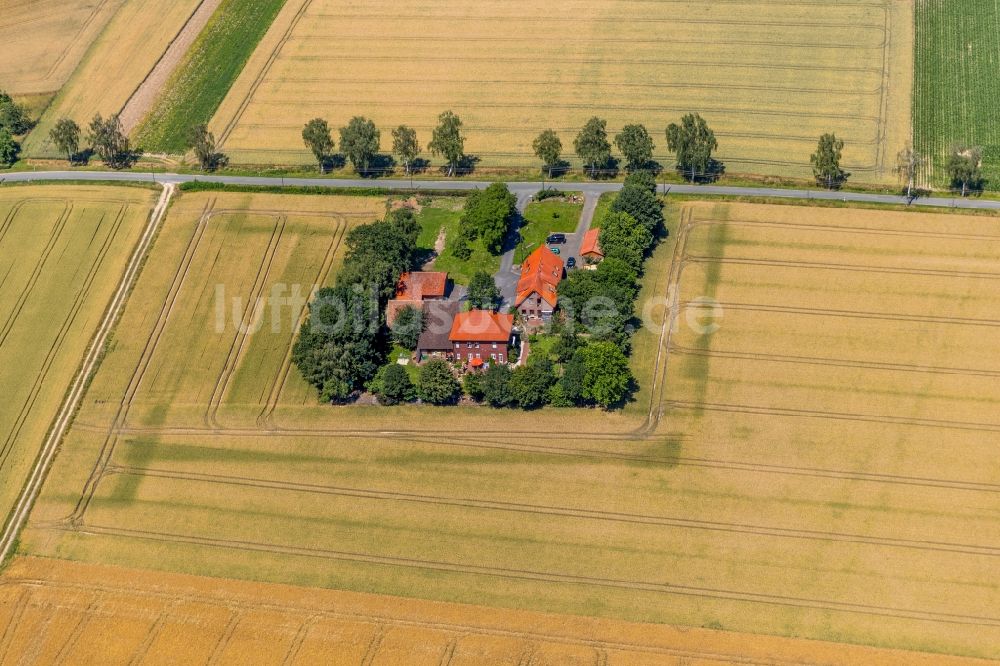 Luftbild Krane - Gehöft eines Bauernhofes am Rand von bestellten Feldern in Krane im Bundesland Nordrhein-Westfalen, Deutschland