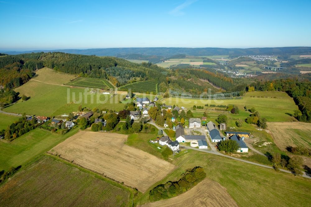 Luftbild Meschede - Gehöft eines Bauernhofes am Rand von bestellten Feldern in Meschede im Bundesland Nordrhein-Westfalen