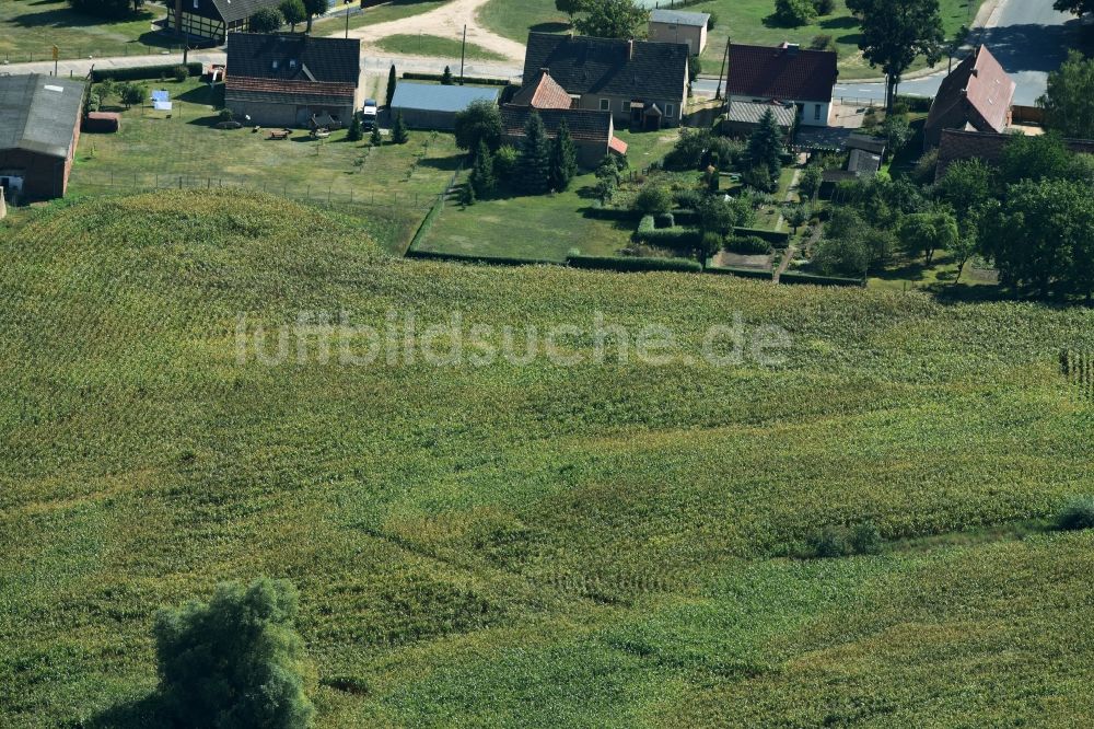 Luftaufnahme Parmen Nordwestuckermark - Gehöft eines Bauernhofes am Rand von bestellten Feldern in Parmen - Nordwestuckermark im Bundesland Brandenburg