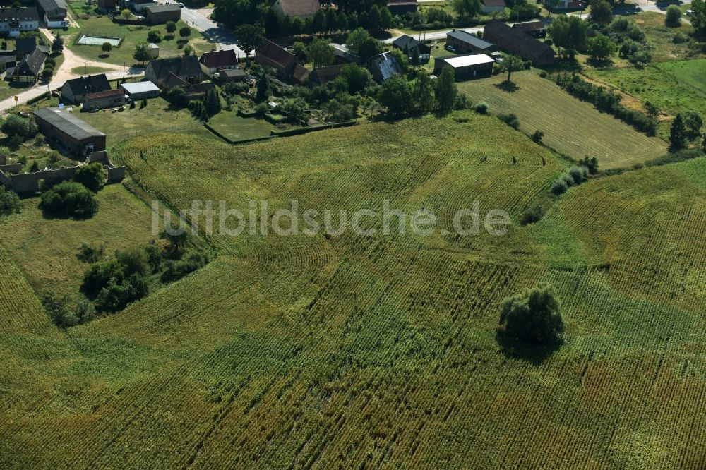 Luftbild Parmen Nordwestuckermark - Gehöft eines Bauernhofes am Rand von bestellten Feldern in Parmen - Nordwestuckermark im Bundesland Brandenburg