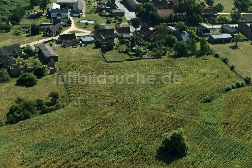 Luftaufnahme Parmen Nordwestuckermark - Gehöft eines Bauernhofes am Rand von bestellten Feldern in Parmen - Nordwestuckermark im Bundesland Brandenburg