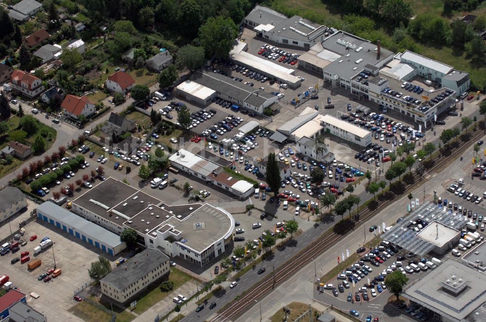 Luftbild Berlin - Gelände des Autohauses Möbus an der Hansastrasse 202 in 13088 Berlin - Hohenschönhausen