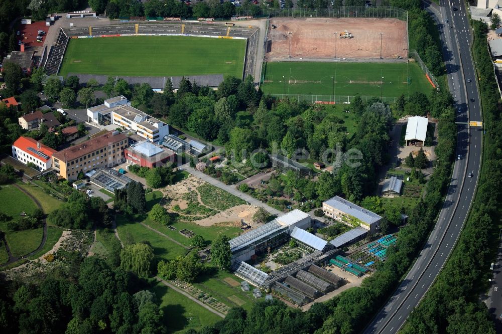 Würzburg von oben - Gelände des Botanischen Garten in Würzburg im Bundesland Bayern