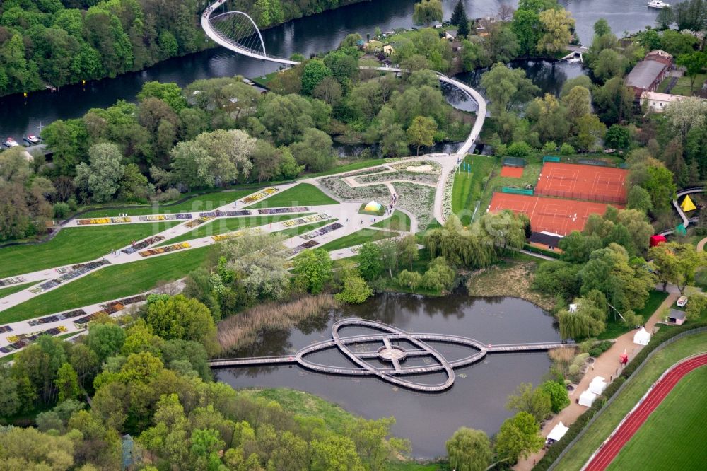 Rathenow von oben - Gelände der Bundesgartenschau 2015 in Rathenow im Bundesland Brandenburg