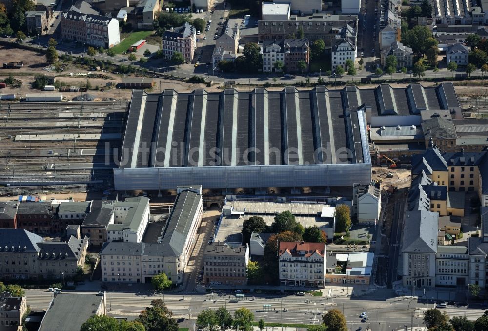 Luftaufnahme Chemnitz - Gelände des Chemnitz Hauptbahnhof im Stadtzentrum in Chemnitz in Sachsen