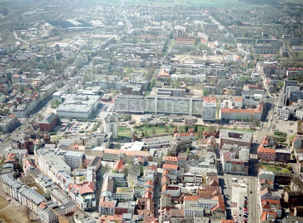 Cottbus - BRB aus der Vogelperspektive: Gelände der Cottbusser Innenstadt am Bereich der Bahnhofstraße, Karl-Liebknecht-Straße, Berliner Straße und Spremberger Straße