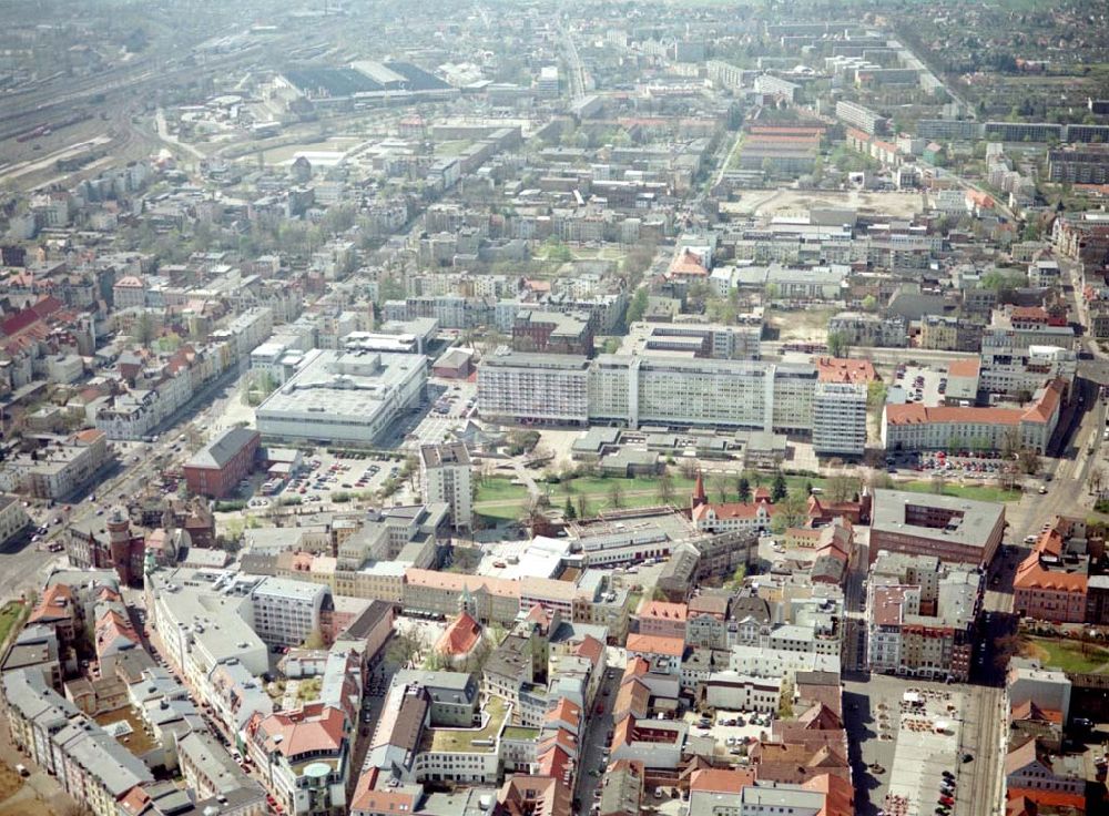 Cottbus - BRB von oben - Gelände der Cottbusser Innenstadt am Bereich der Bahnhofstraße, Karl-Liebknecht-Straße, Berliner Straße und Spremberger Straße