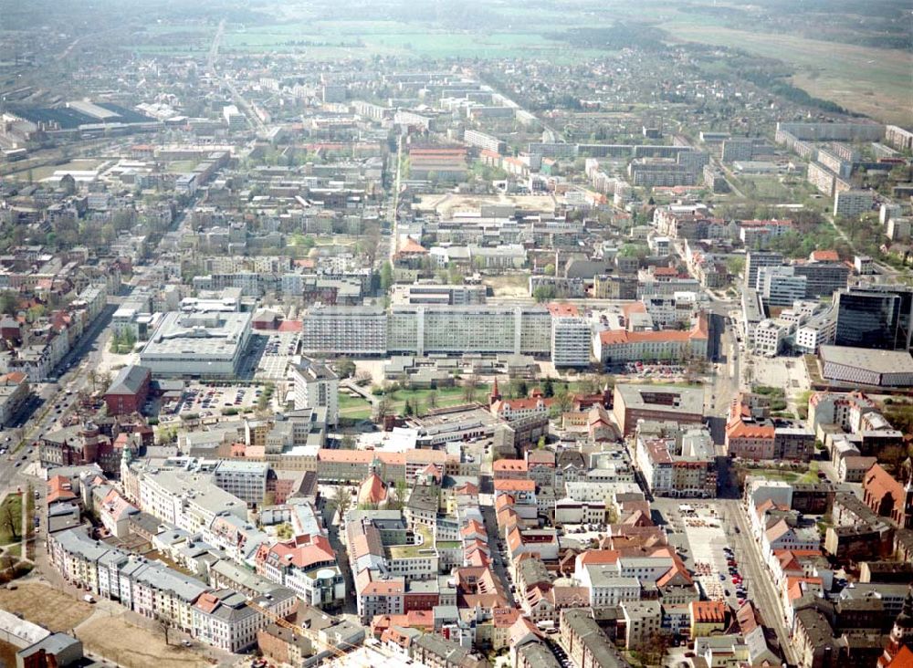 Cottbus - BRB aus der Vogelperspektive: Gelände der Cottbusser Innenstadt am Bereich der Bahnhofstraße, Karl-Liebknecht-Straße, Berliner Straße und Spremberger Straße