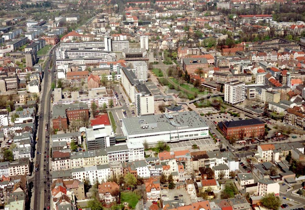 Cottbus - BRB von oben - Gelände der Cottbusser Innenstadt am Bereich der Bahnhofstraße, Karl-Liebknecht-Straße, Berliner Straße und Spremberger Straße