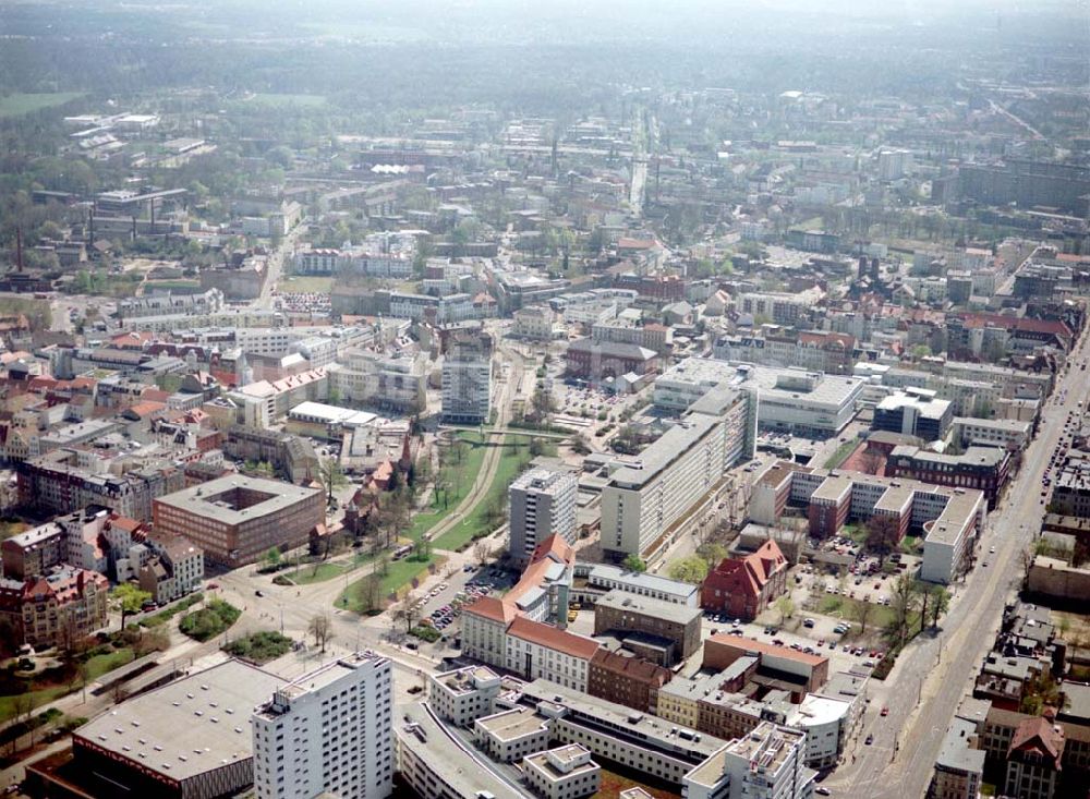 Cottbus - BRB aus der Vogelperspektive: Gelände der Cottbusser Innenstadt am Bereich der Bahnhofstraße, Karl-Liebknecht-Straße, Berliner Straße und Spremberger Straße