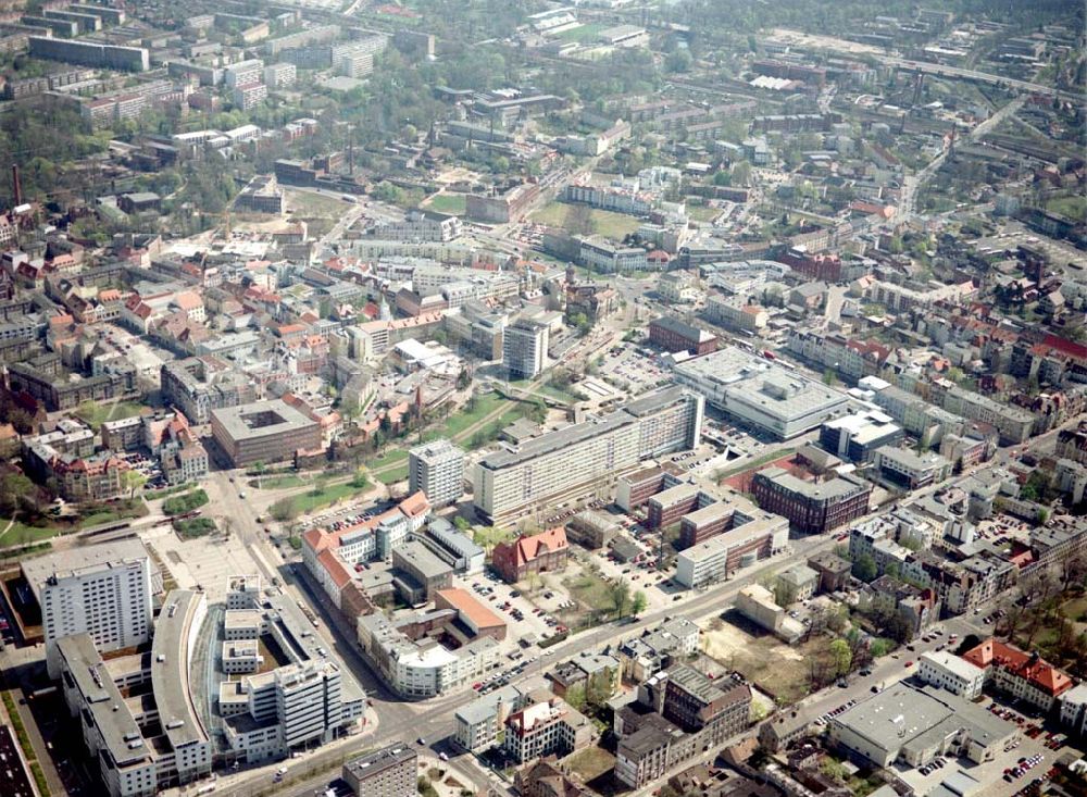 Cottbus - BRB aus der Vogelperspektive: Gelände der Cottbusser Innenstadt am Bereich der Bahnhofstraße, Karl-Liebknecht-Straße, Berliner Straße und Spremberger Straße