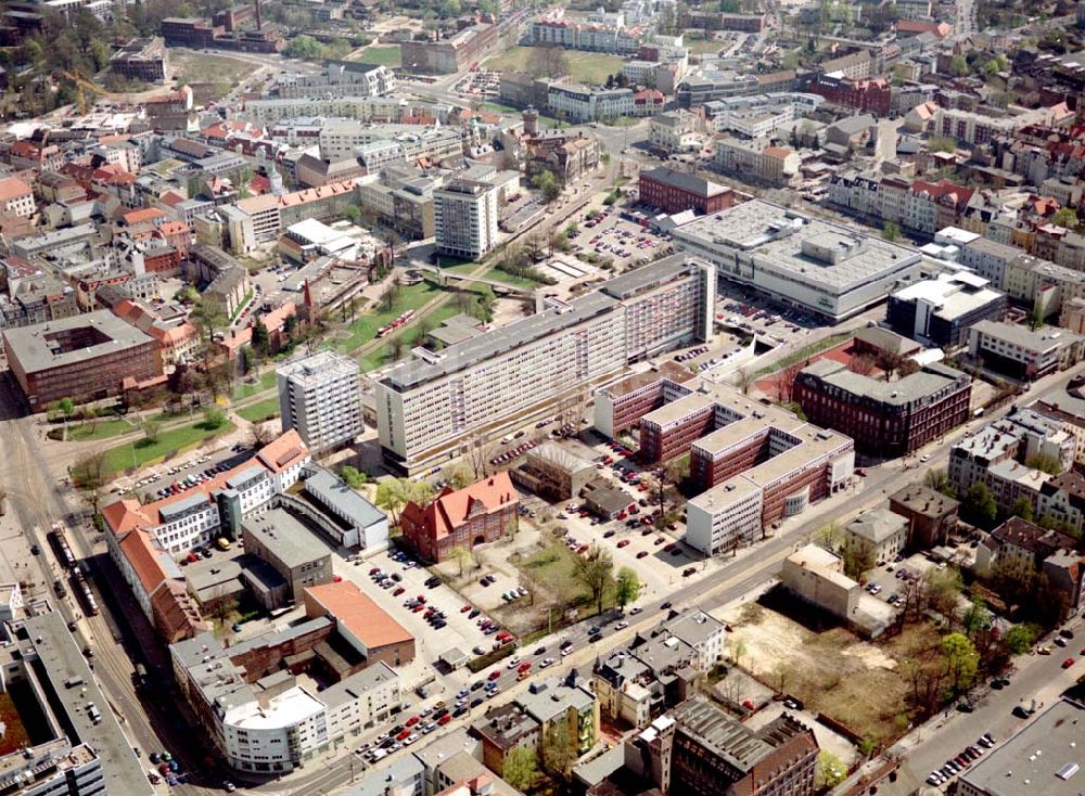 Cottbus - BRB aus der Vogelperspektive: Gelände der Cottbusser Innenstadt am Bereich der Bahnhofstraße, Karl-Liebknecht-Straße, Berliner Straße und Spremberger Straße