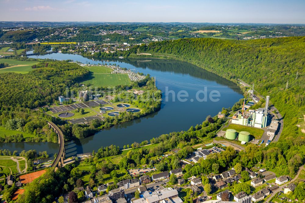 Herdecke von oben - Gelände des Cuno - Kraftwerk der ENERVIE AG an der Ruhr in Herdecke in Nordrhein-Westfalen