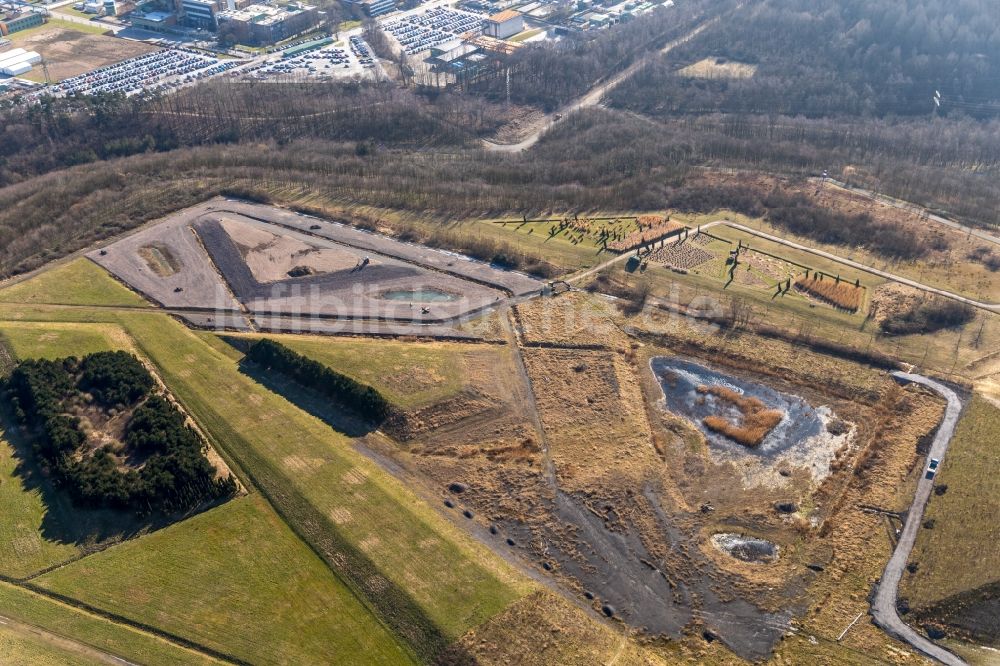 Luftaufnahme Bergkamen - Gelände der ehemaligen Bergbau- Halde Halde Großes Holz in Bergkamen im Bundesland Nordrhein-Westfalen - NRW, Deutschland