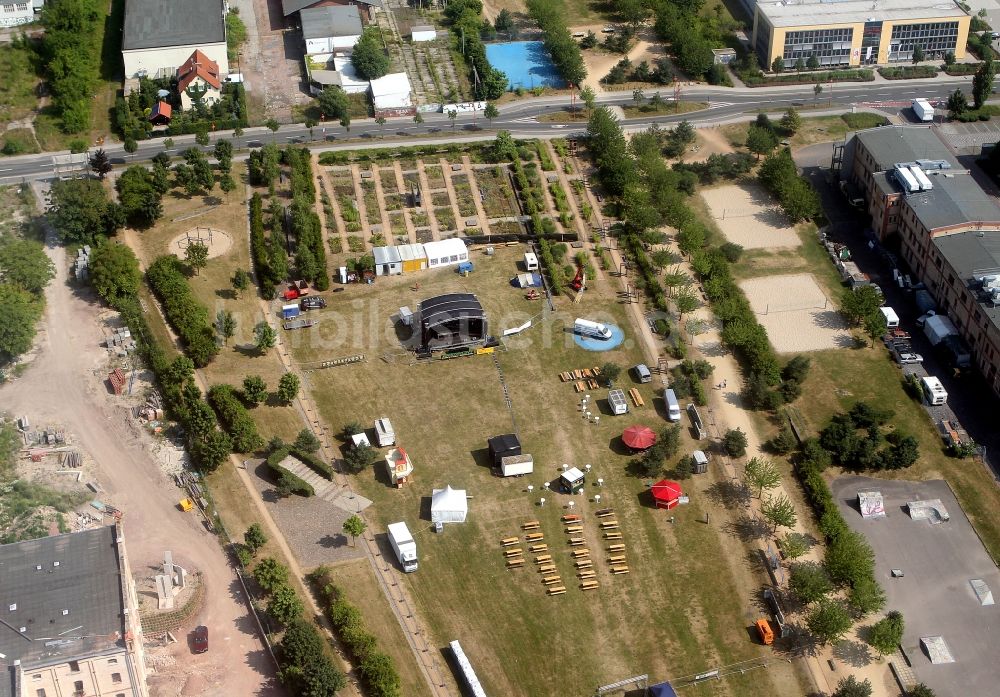 Halle / Saale aus der Vogelperspektive: Gelände des ehemaligen Thüringer Güterbahnhof , einer Park- und Sportanlage in Halle (Saale) in Sachsen-Anhalt