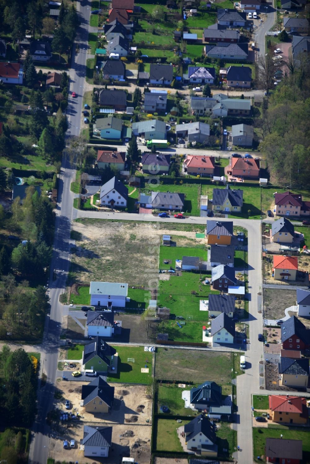 Luftaufnahme Falkensee - Gelände des Einfamilienhaus - Neubau- Wohngebietes an der Friedrich-Ludwig-Jahn-Straße / Oderstraße in Falkensee im Bundesland Brandenburg