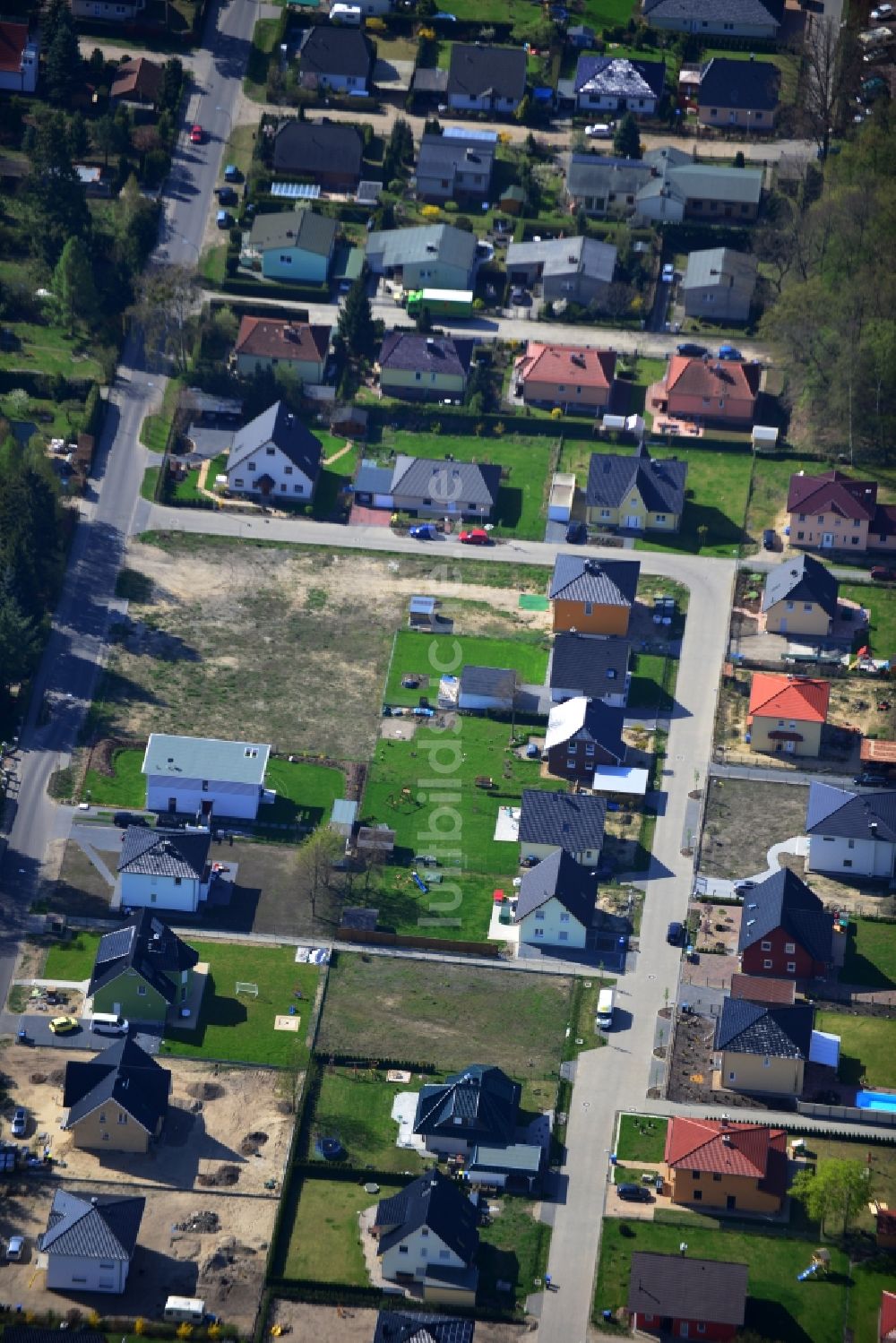 Falkensee von oben - Gelände des Einfamilienhaus - Neubau- Wohngebietes an der Friedrich-Ludwig-Jahn-Straße / Oderstraße in Falkensee im Bundesland Brandenburg