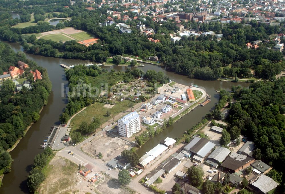 Halle ( Saale ) aus der Vogelperspektive: Gelände des Entwicklungsgebiet Stadthafen an der Hafenstraße in Halle Saale im Bundesland Sachsen-Anhalt