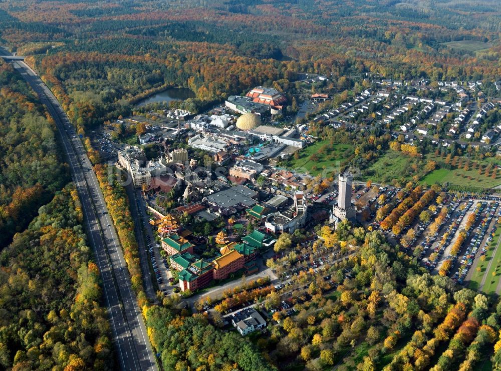 Brühl von oben - Gelände des Freizeitpark Phantasialand im Rheinland bei Brühl im Bundesland Nordrhein-Westfalen