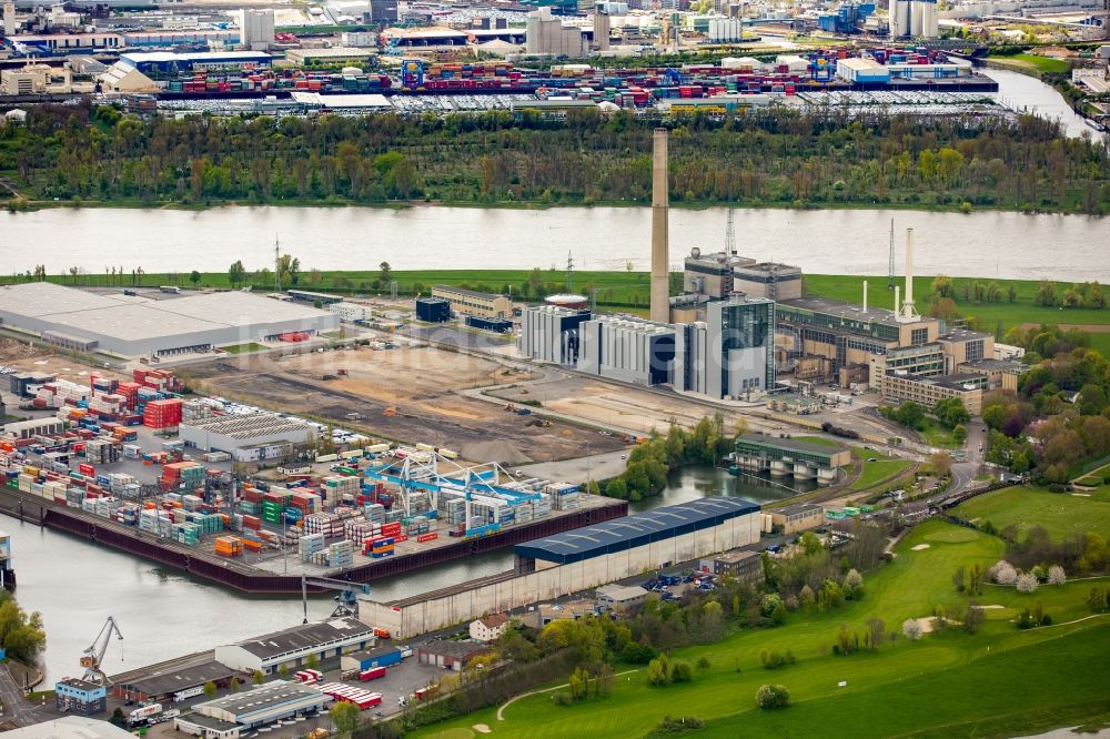 Düsseldorf aus der Vogelperspektive: Gelände des Gas- und Dampfturbinen- Kraftwerks Auf der Lausward am Düsseldorfer Container Hafen DCH im Süden von Düsseldorf im Bundesland Nordrhein-Westfalen