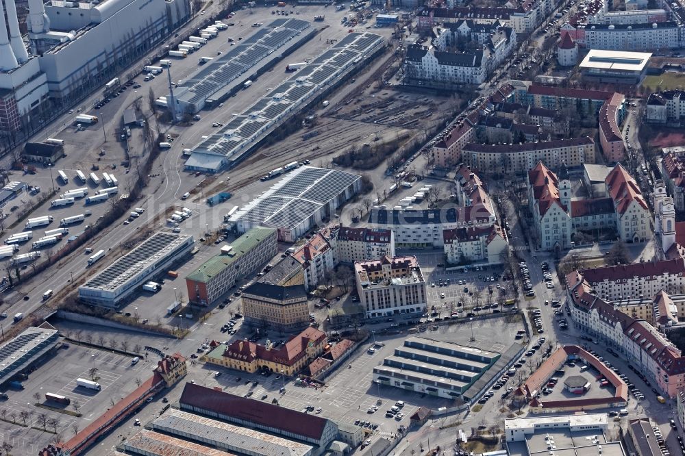 Luftaufnahme München - Gelände der Großmarkthalle in München Sendling im Bundesland Bayern