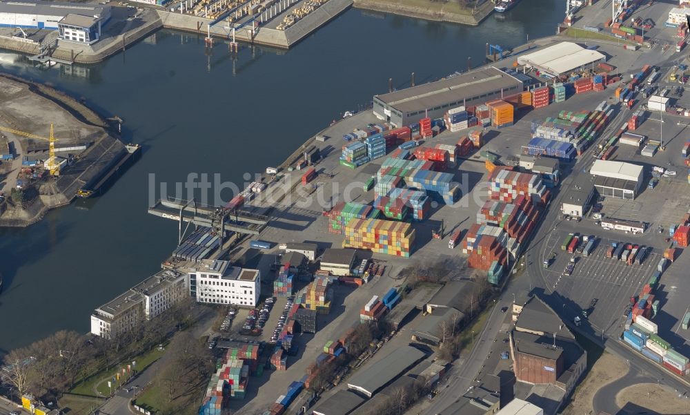 Luftbild Duisburg - Gelände der Hafenverwaltung des Duisport Containerterminal Logport I in Duisburg - West im Ruhrgebiet im Bundesland Nordrhein-Westfalen NRW