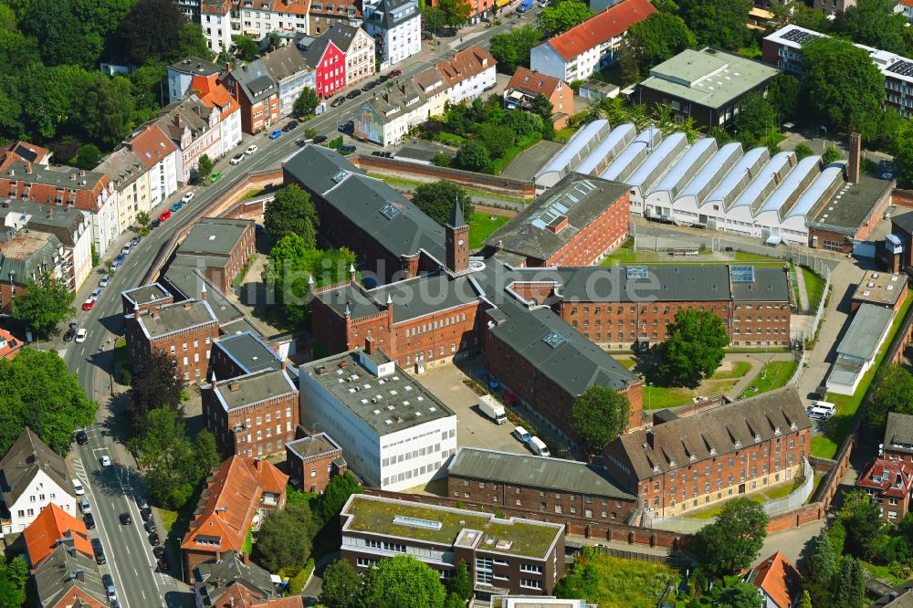 Münster aus der Vogelperspektive: Gelände der Justizvollzugsanstalt JVA an der Gartenstraße in Münster im Bundesland Nordrhein-Westfalen, Deutschland