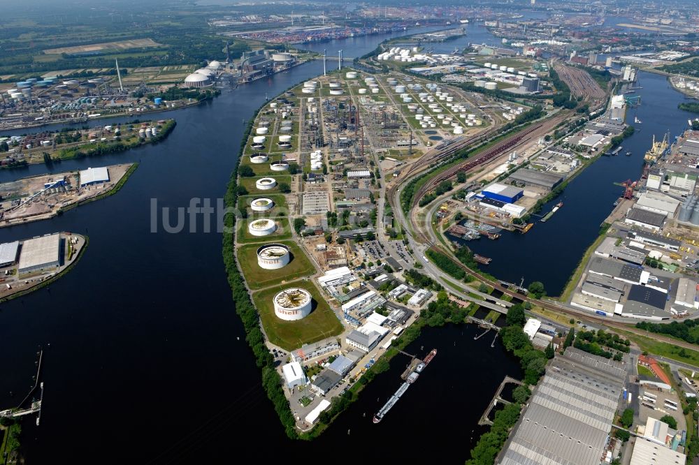 Hamburg aus der Vogelperspektive: Gelände zu Kali- und Mineralöl- Umschlag mit Tanks und Industrieanlagen am Hohe Schaarhafen in Hamburg