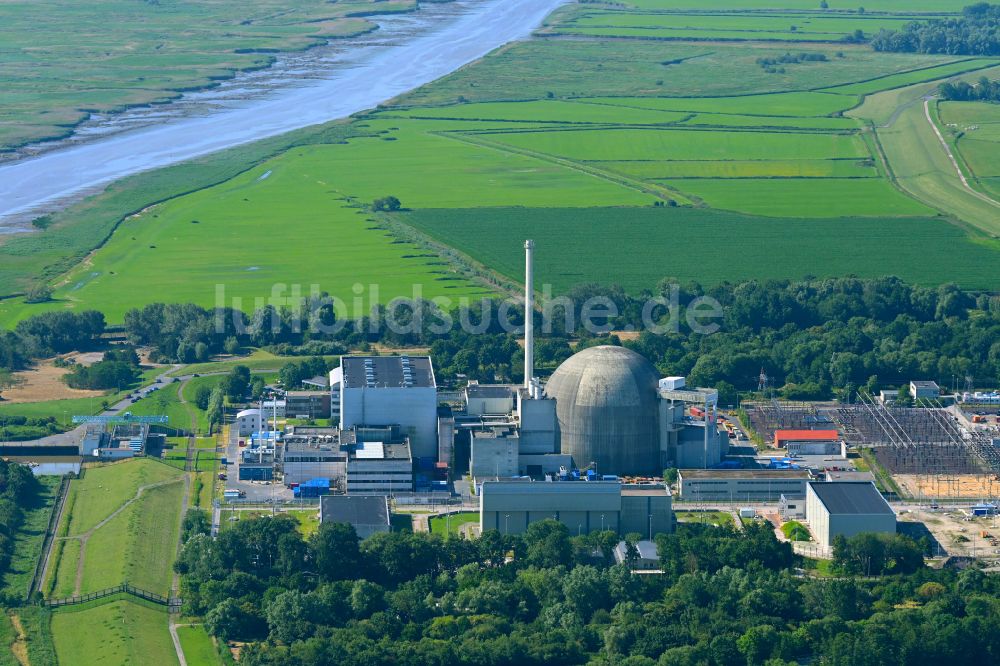 Luftaufnahme Stadland - Gelände des Kernkraftwerk Unterweser in Stadland im Bundesland Niedersachsen, Deutschland