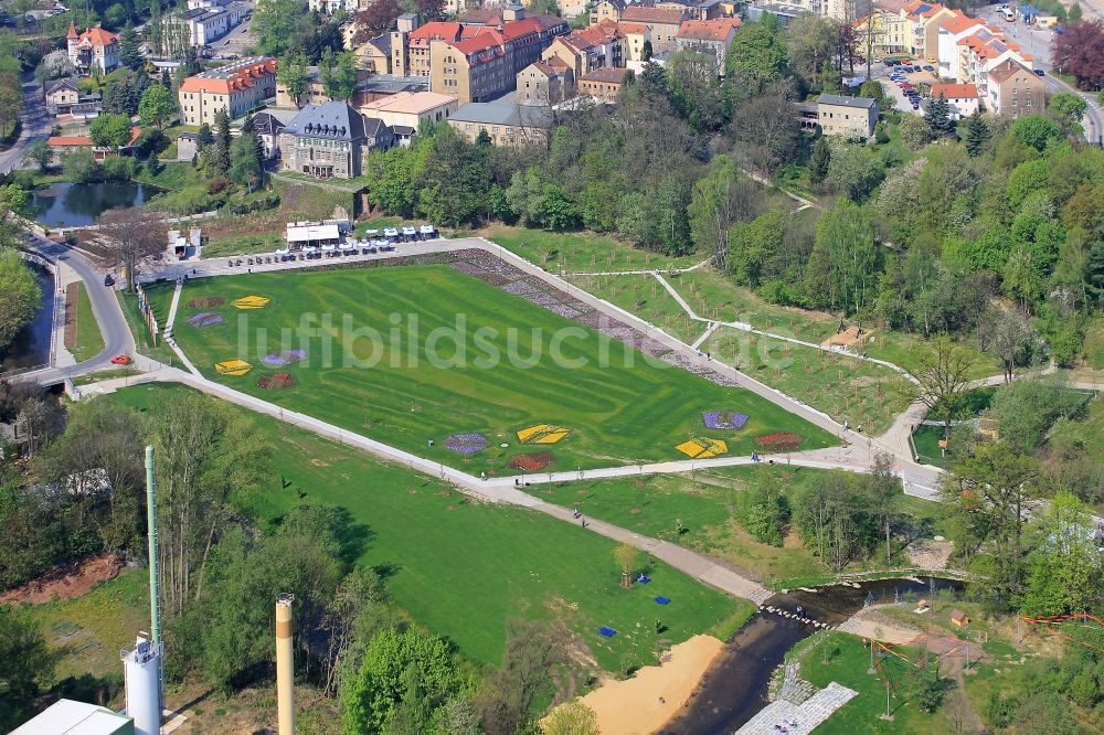 Löbau von oben - Gelände der Landesgartenschau in Löbau im Bundesland Sachsen