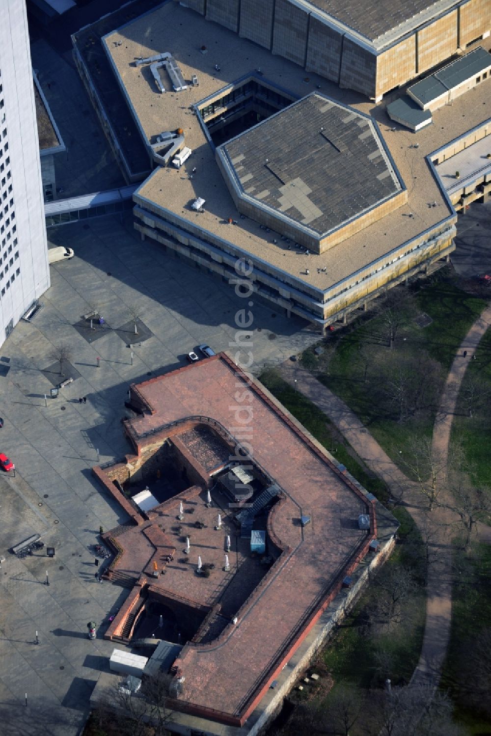 Luftaufnahme Leipzig - Gelände der Moritzbastei an der Universitätsstraße in Leipzig im Bundesland Sachsen