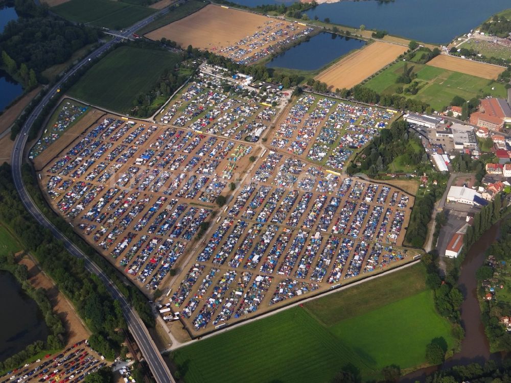 Luftaufnahme Eschwege - Gelände des Open Flair Musik- Festival in Eschwege im Bundesland Hessen