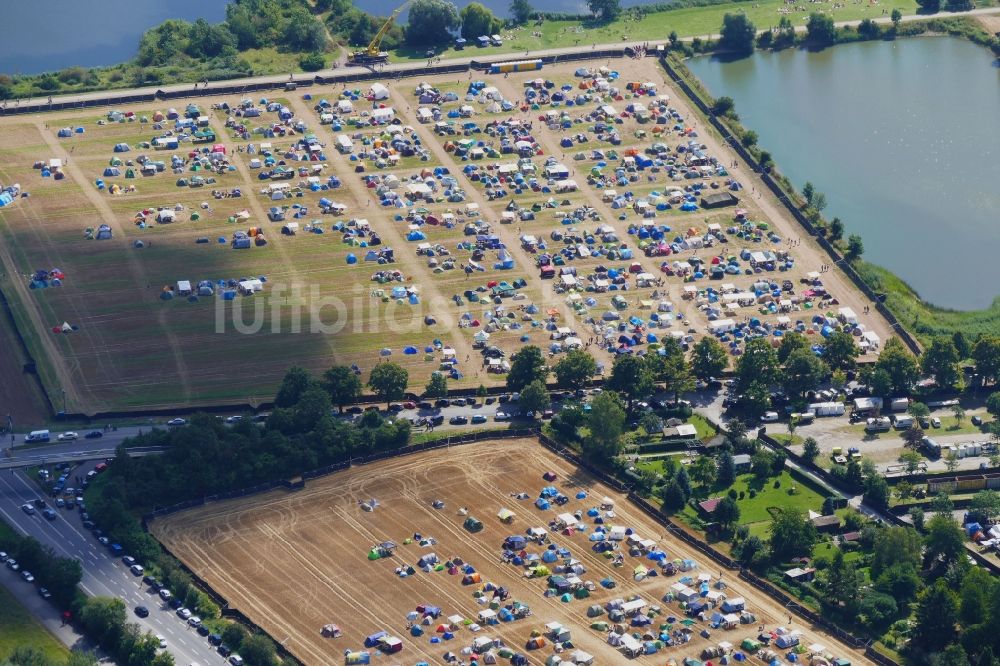 Eschwege aus der Vogelperspektive: Gelände des Open Flair Musik- Festival in Eschwege im Bundesland Hessen