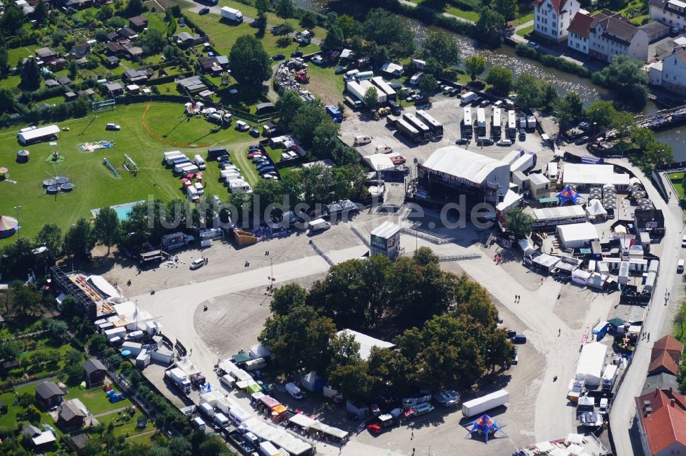 Eschwege von oben - Gelände des Open Flair Musik- Festival in Eschwege im Bundesland Hessen