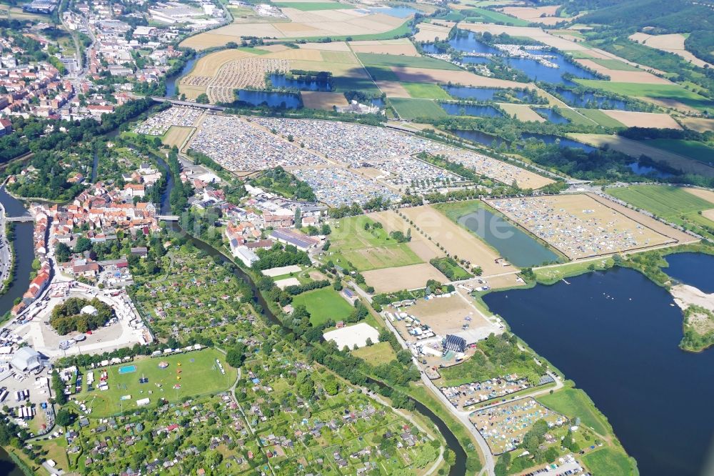 Luftaufnahme Eschwege - Gelände des Open Flair Musik- Festival in Eschwege im Bundesland Hessen