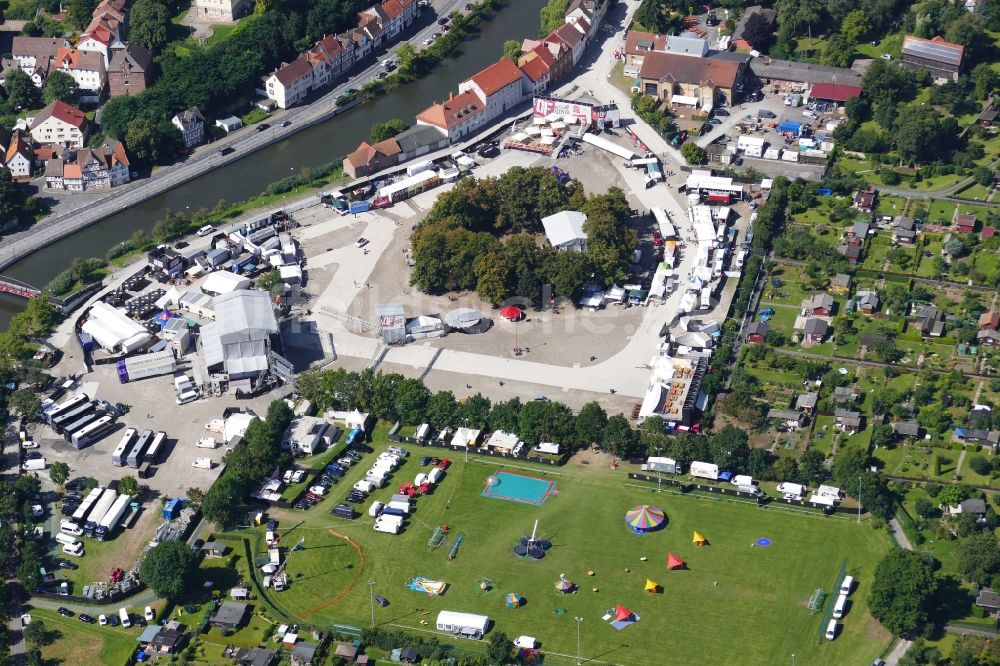 Eschwege von oben - Gelände des Open Flair Musik- Festival in Eschwege im Bundesland Hessen