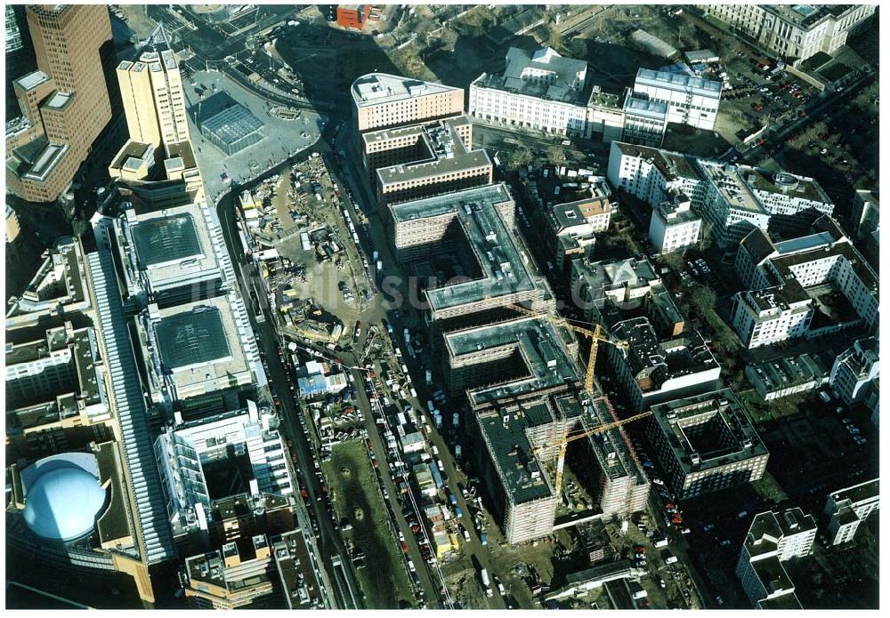 Luftbild Berlin - Tiergarten - Gelände des Potsdamer Platzes in Berlin-Tiergarten - ein Objekt der HVB - Projekt GmbH.