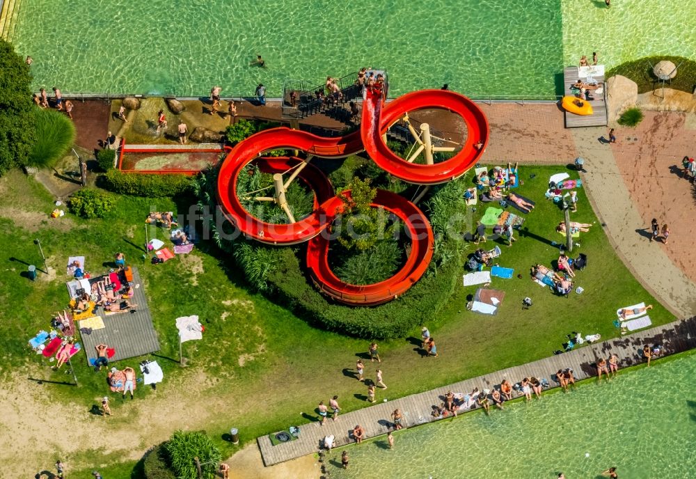 Mülheim an der Ruhr aus der Vogelperspektive: Gelände des Reggae Summers der Veranstaltungsproduktionen u-concert GmbH & Co.KG Musik- Festival in Mülheim an der Ruhr im Bundesland Nordrhein-Westfalen - NRW, Deutschland