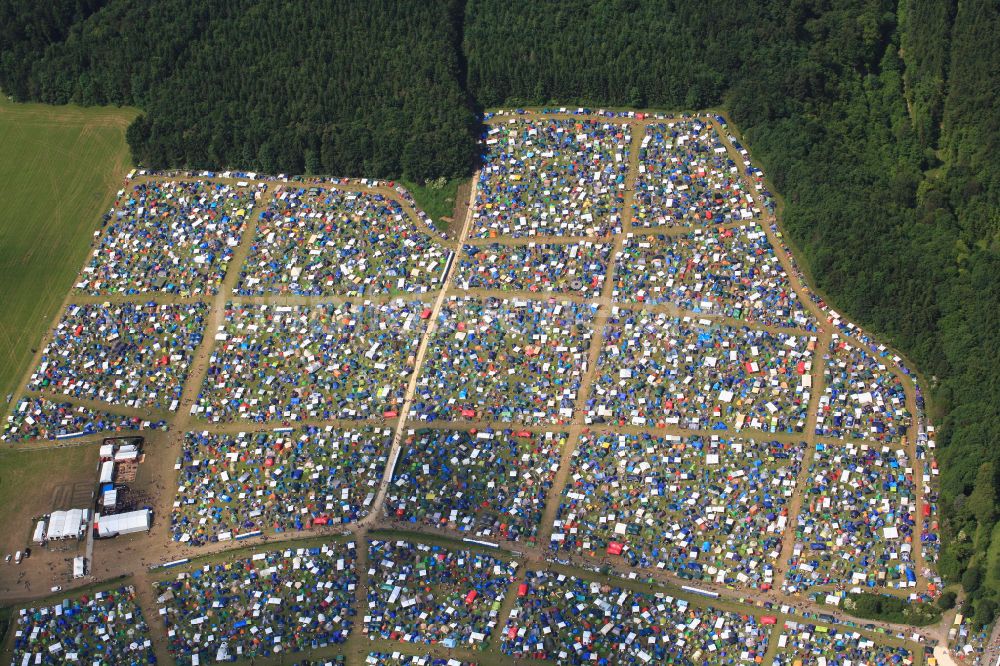 Neuhausen ob Eck aus der Vogelperspektive: Gelände des Southside Musik- Festival in Neuhausen ob Eck im Bundesland Baden-Württemberg, Deutschland