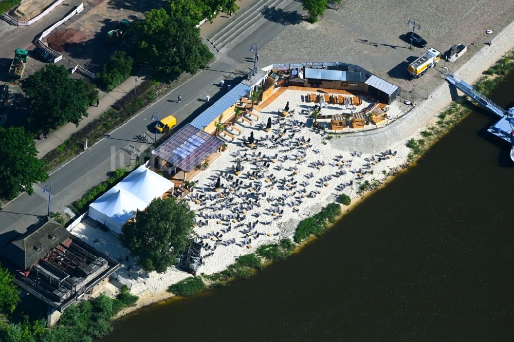 Luftaufnahme Magdeburg - Gelände der Strandbar Magdeburg am Ufer der Elbe in Magdeburg in Sachsen-Anhalt