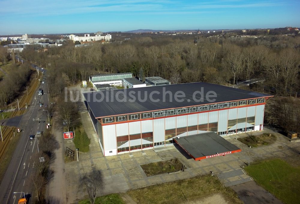 Halle ( Saale ) aus der Vogelperspektive: Gelände der Veranstaltungshalle und Eissporthalle am Gimritzer Damm in Halle ( Saale ) im Bundesland Sachsen-Anhalt