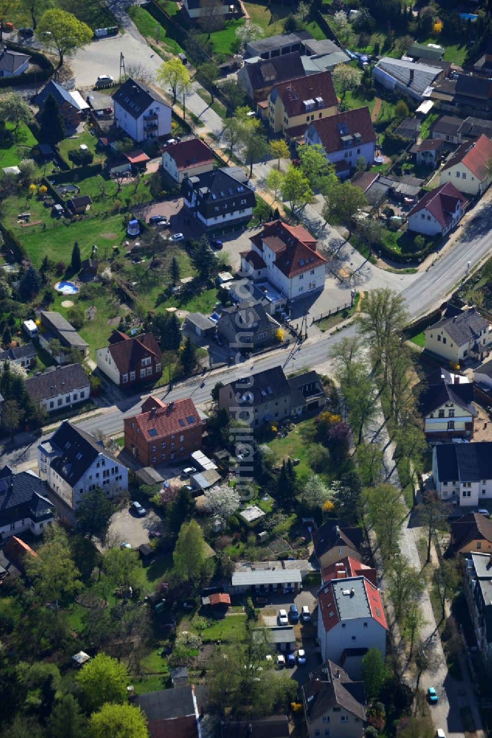 Falkensee von oben - Gelände der Wohngebiete an der Falkenhagener Straße / Bredower Straße in Falkensee im Bundesland Brandenburg